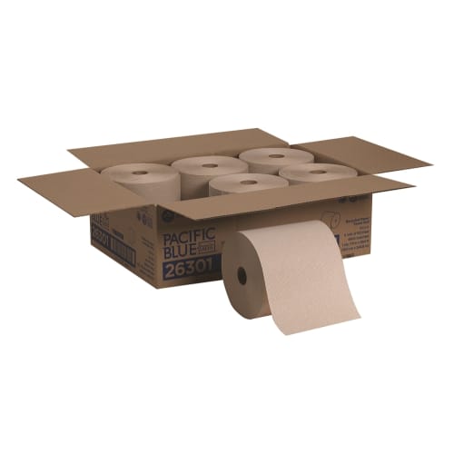Pacific Blue Basic Hard Roll Recycled Paper Towels, Brown, 800 Feet Per Roll